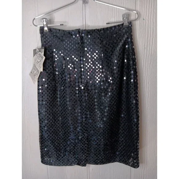 Vtg Granite Women's 8 Black Mirror Sparkle Skirt Knee Length Lined USA Made NWT - Picture 3 of 8